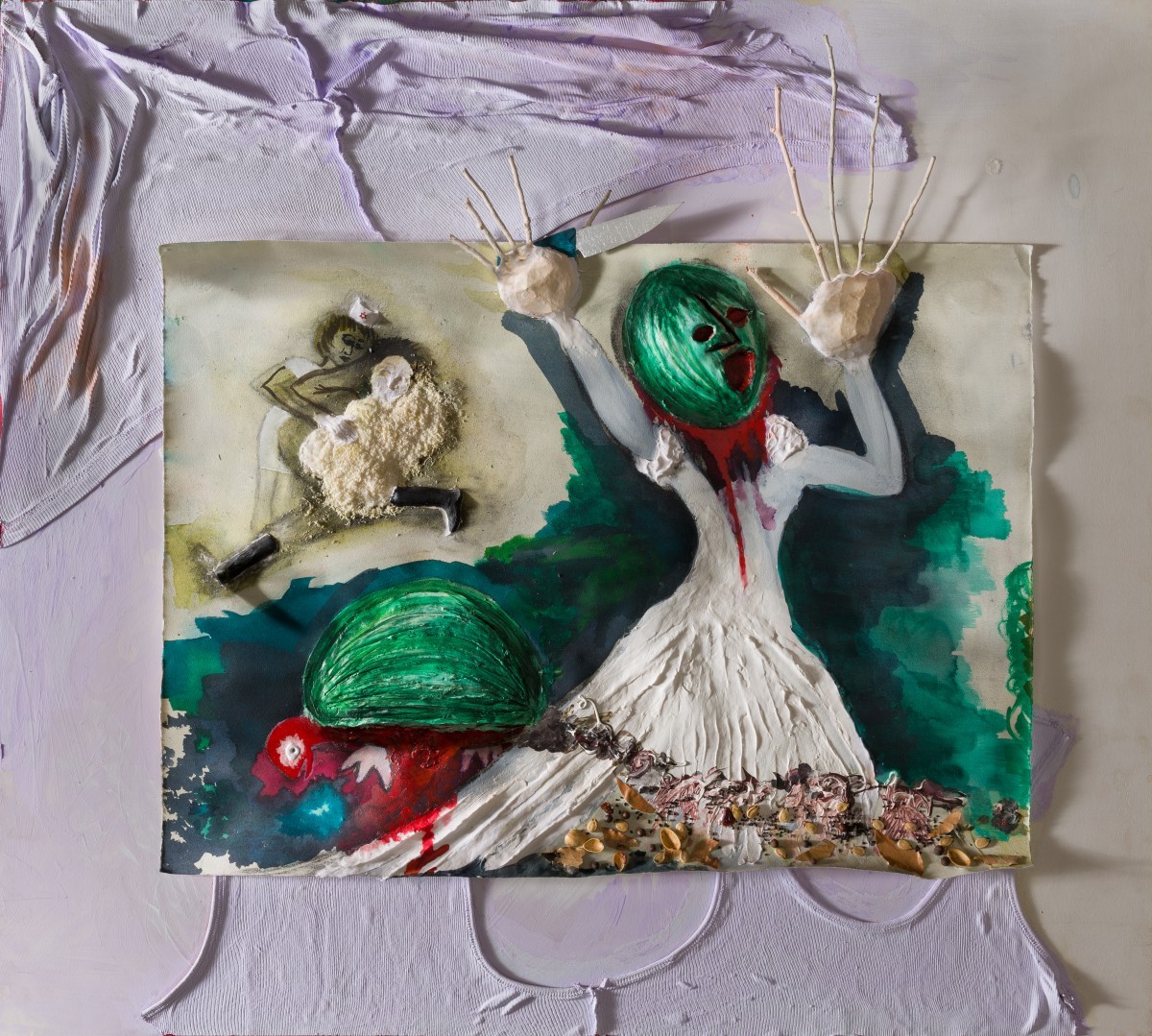 Sigalit Landau, Tortoise Daughter and Vengeance Mask [Sister of no Mercy], 2015, mixed media, 97x108x10 cm