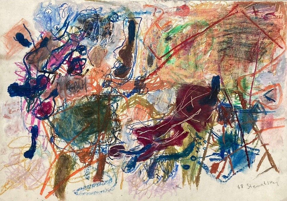 Avigdor Stematsky, Abstract,1968,Oil chalk on paper 35 x 50 cm
