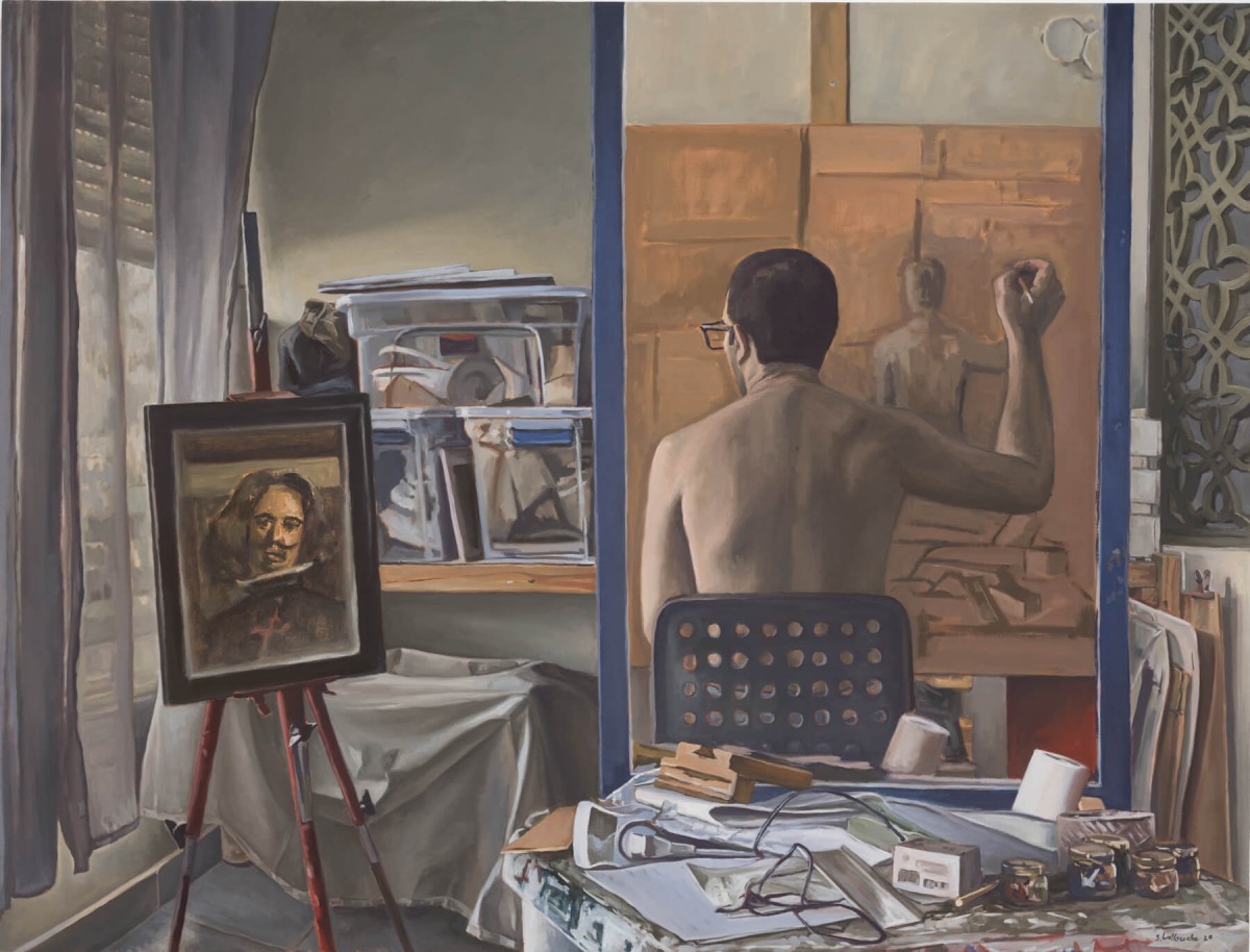 Shlomi Lellouche, Self portrait in the studio, 2020, Oil on canvas, 95 x 125 cm 19,800 ILS