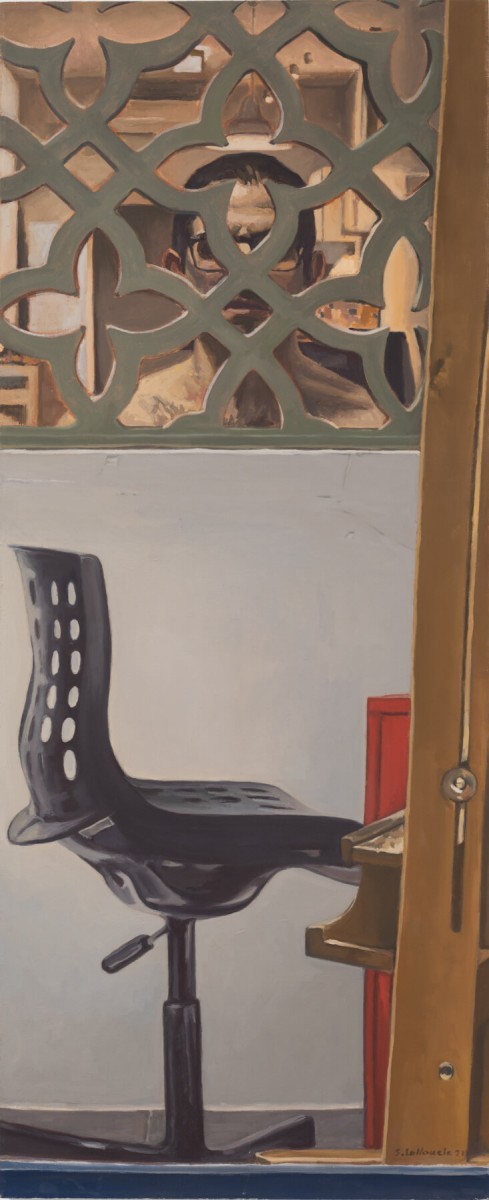 Shlomi Lellouche, The empty chair, 2021, Oil on canvas, 115 x 45 cm