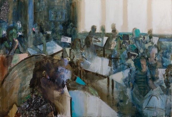 Ran Tenenbaum, The Big Blue, 2021, Acrylic and collage on canvas, 130x190 cm