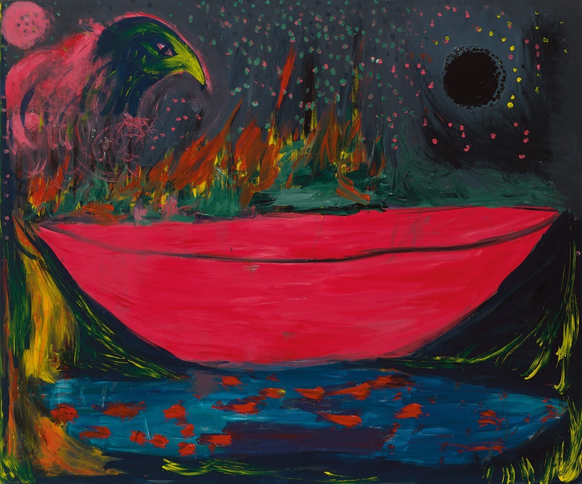 Khen Shish, Stars Explode from Volcanic Craters, 2023, , Acrylic on canvas,150 x 180 cm