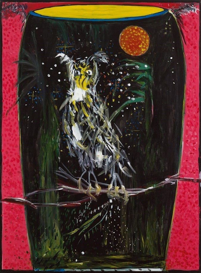 Khen Shish, Stoned Owl , 2023, Acrylic on canvas,190 x 140 cm