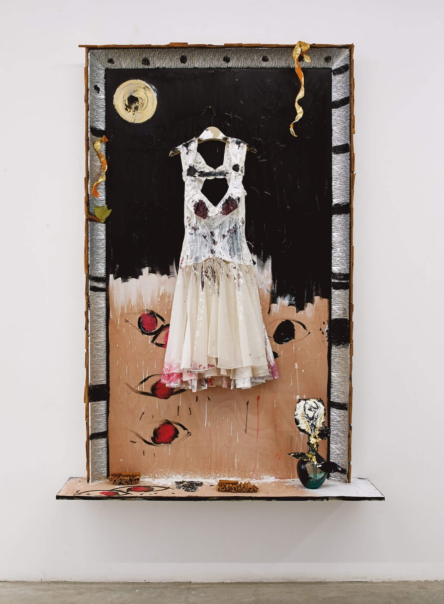 Khen Shish, Brown Eyes Darling , 2023, Mixed Media on wood, 190 x 133 x 30 cm