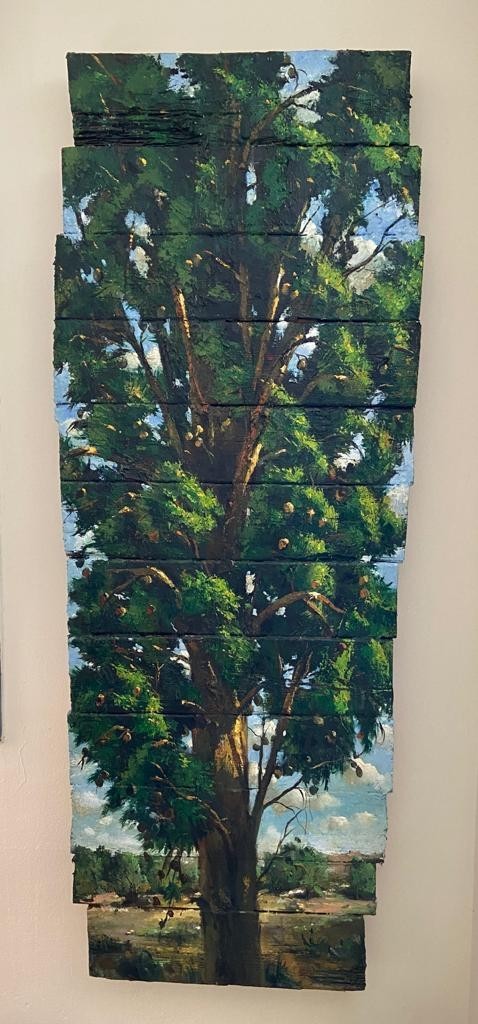Ilan Baruch, Cypress , Oil on canvas 167 x 65 cm, 10,000$