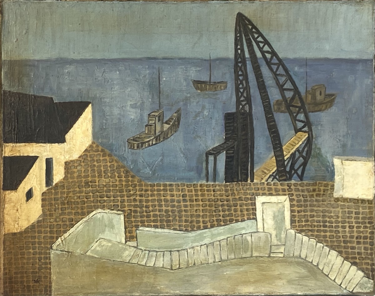 Ori Reisman, Tel Aviv Harbor, 1950's, Oil on canvas 40 x 50 cm