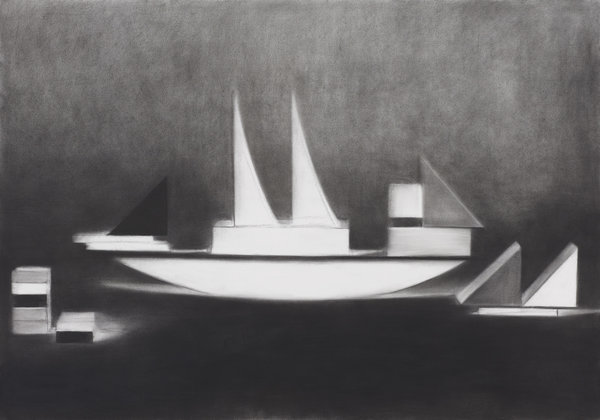 1266_Hillel Roman, Sailing, 2014, Charcoal on paper, 100x70 cm-600x420