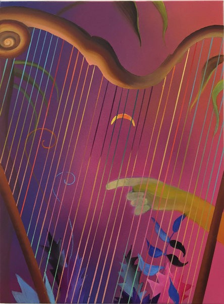 1335_Sharona Eliassaf, Untitled (Harp), 2016, Oil and spray on canvas, 70x50 cm-444x600