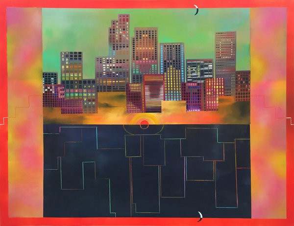 1337_Sharona Eliassaf, Western Union, 2016, Oil and spray on canvas, 100x130 cm-600x462