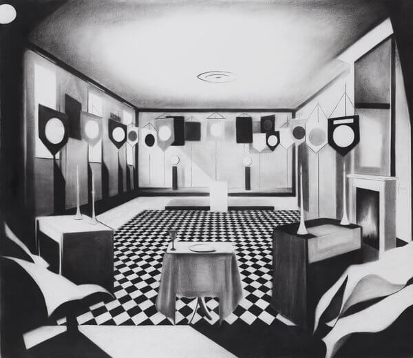 1443_Hillel Roman, Lodge, 2015, Charcoal on paper, 174x150 cm-600x520