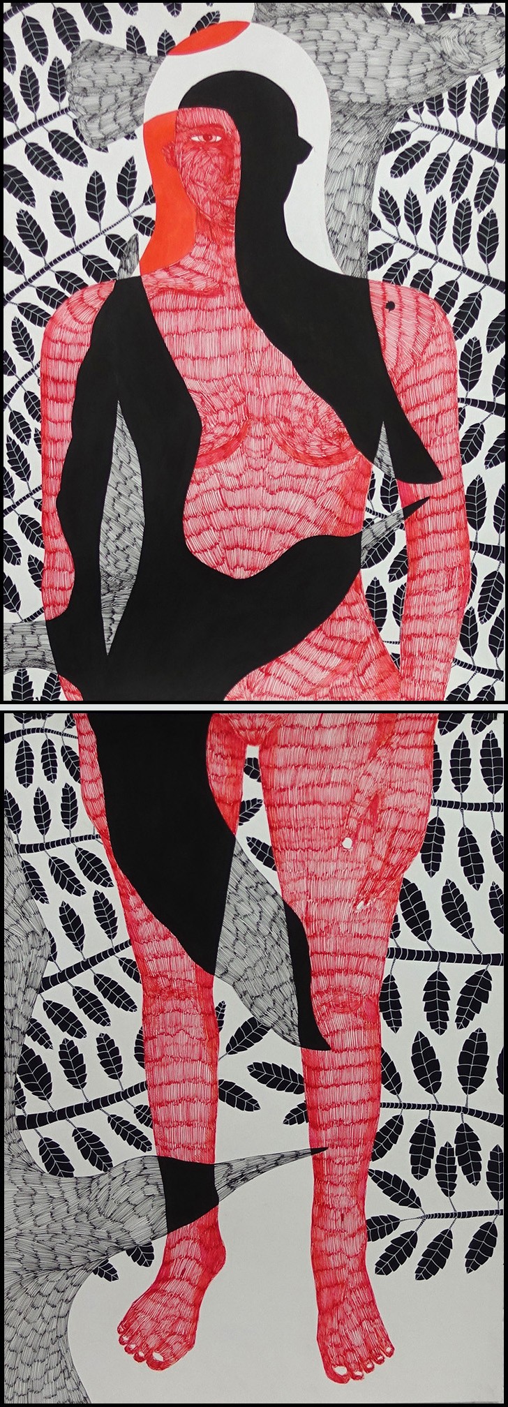 Klone, Standing Ground (before Moving On), 2014, Ink on paper, 200x70 cm