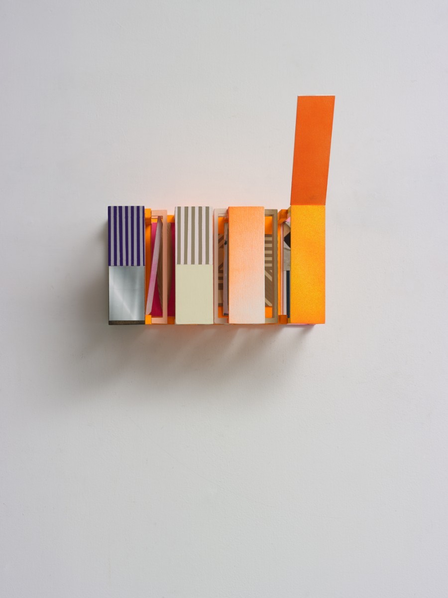 Nahum Tevet, Time After Time #15 ( with white), 2019, Acrylic and industrial paint on wood, mirror and photos, 32x30