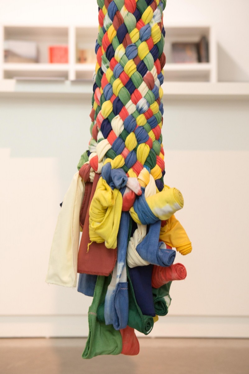 Sigalit Landau, Umbilical Chord, 2015, textile ribbons ,470cm (h)