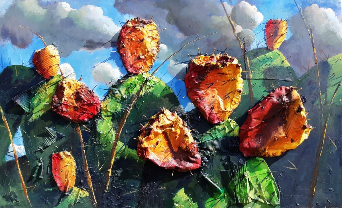 Ilan Baruch, Sabra, Mixed media on wood 100 x 160 cm, 12,500$