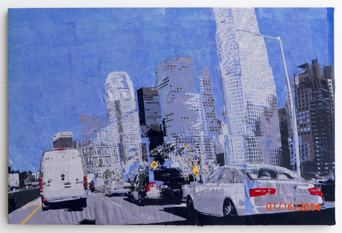 Brendan Fowler, from south (…), 2014, rayon, polyester, acrylic on canvas, aluminium stretchers, 152.5x101