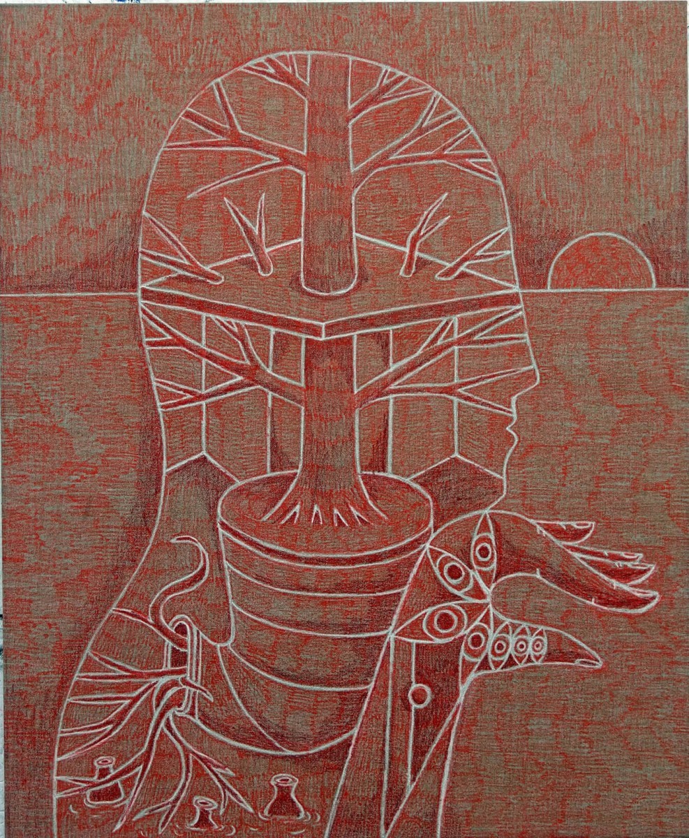 Klone, Night, dermatograph on canvas, 91x74.5cm, 2019