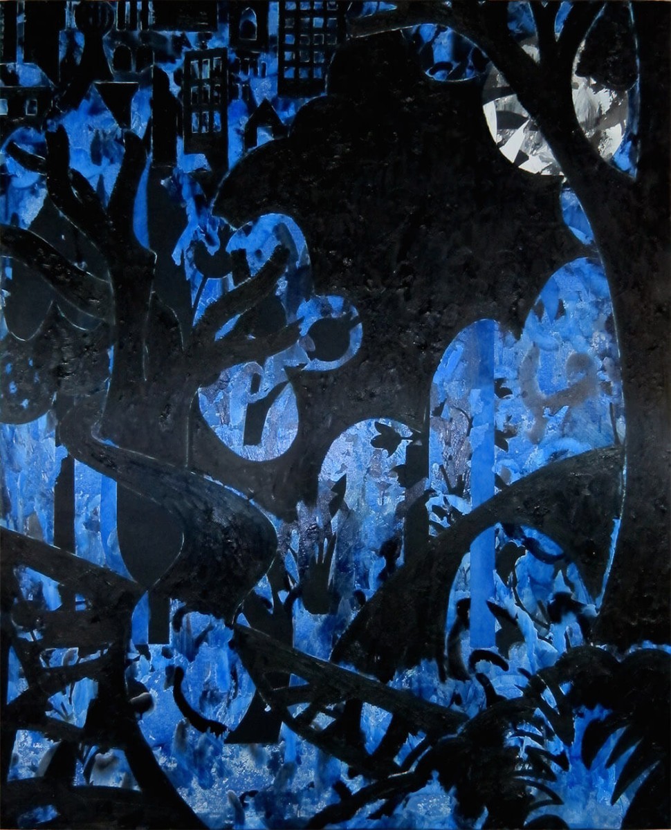 Guy Avital, Garden City, 2021,Acrylic Collage and Oil on Canvas 170 x 140 cm