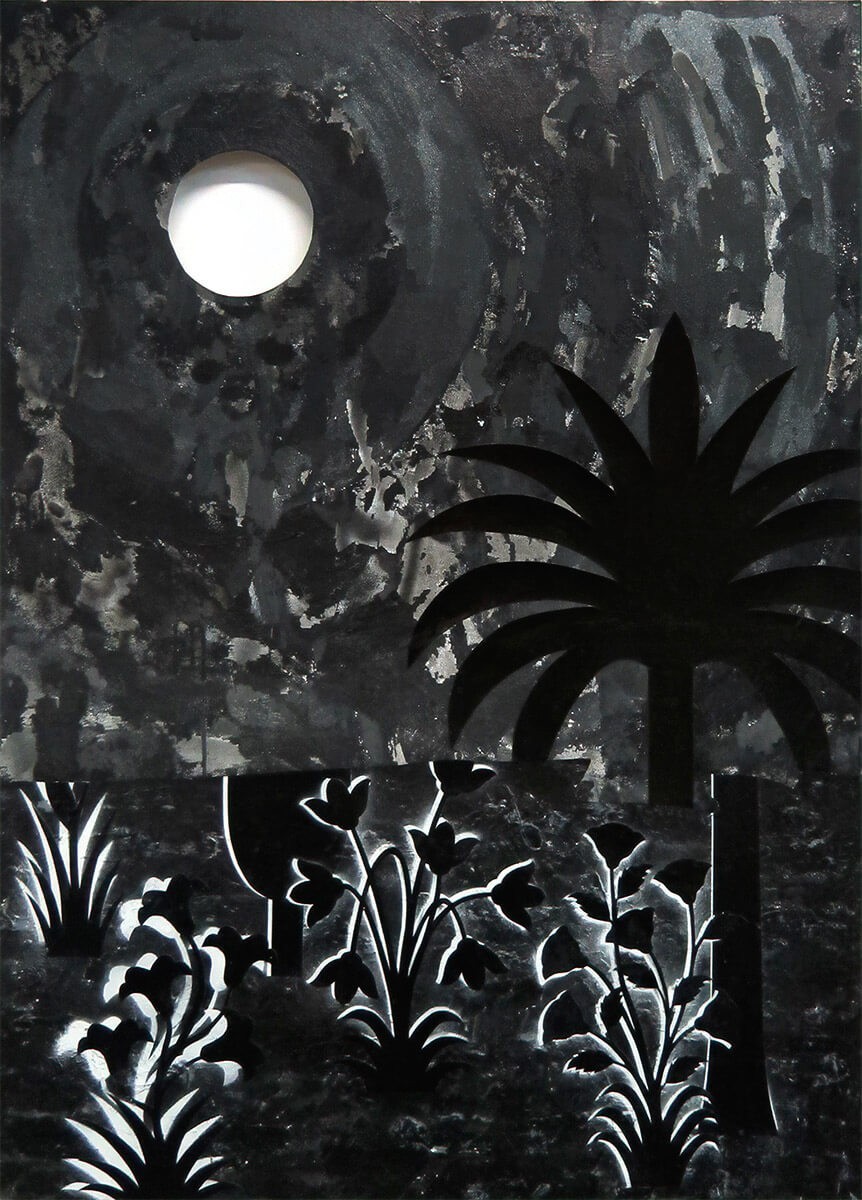 Guy Avital, Night, 2021-22 Acrylic Collage and Oil on Canvas 135 x 97 cm
