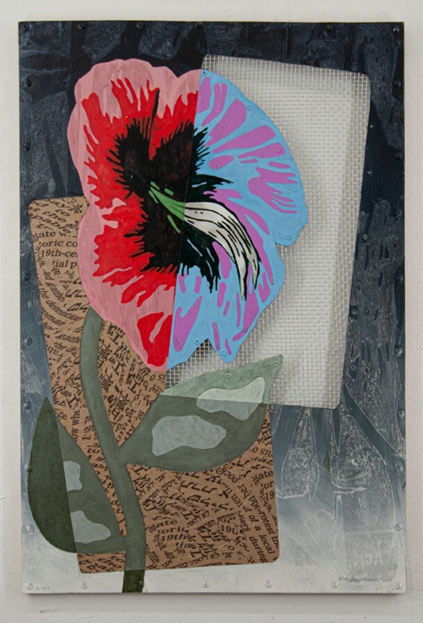 Zigi Ben-Haim, FL-009,2020,Oil,Paper and Wire Mash on Aluminum 92 x 61 cm