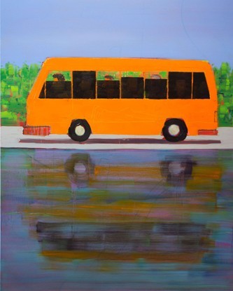 Alon Kedem, Bus travel, 2019, oil on canvas, 160 x 130 cm