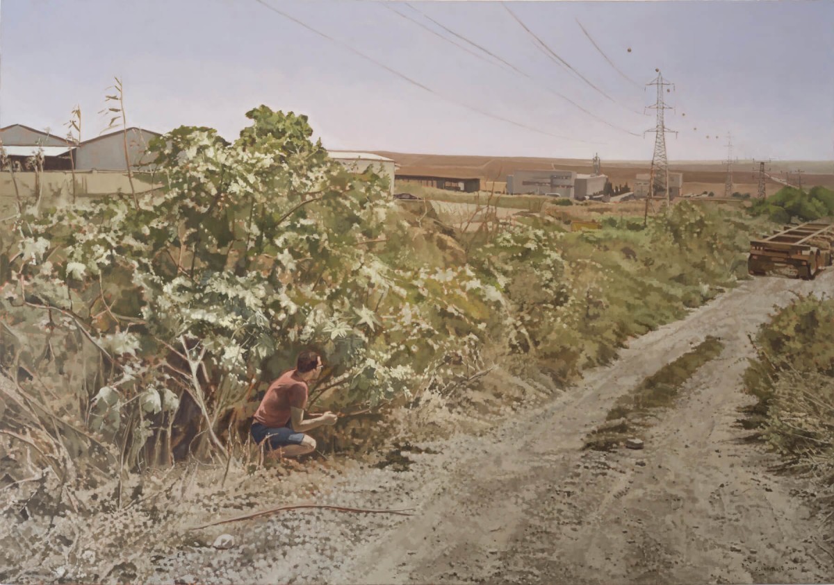 Shlomi Lellouche, Self portrait with castor-oil plant, 2019, Oil on canvas, 140 x 200 cm 32,000 ILS,