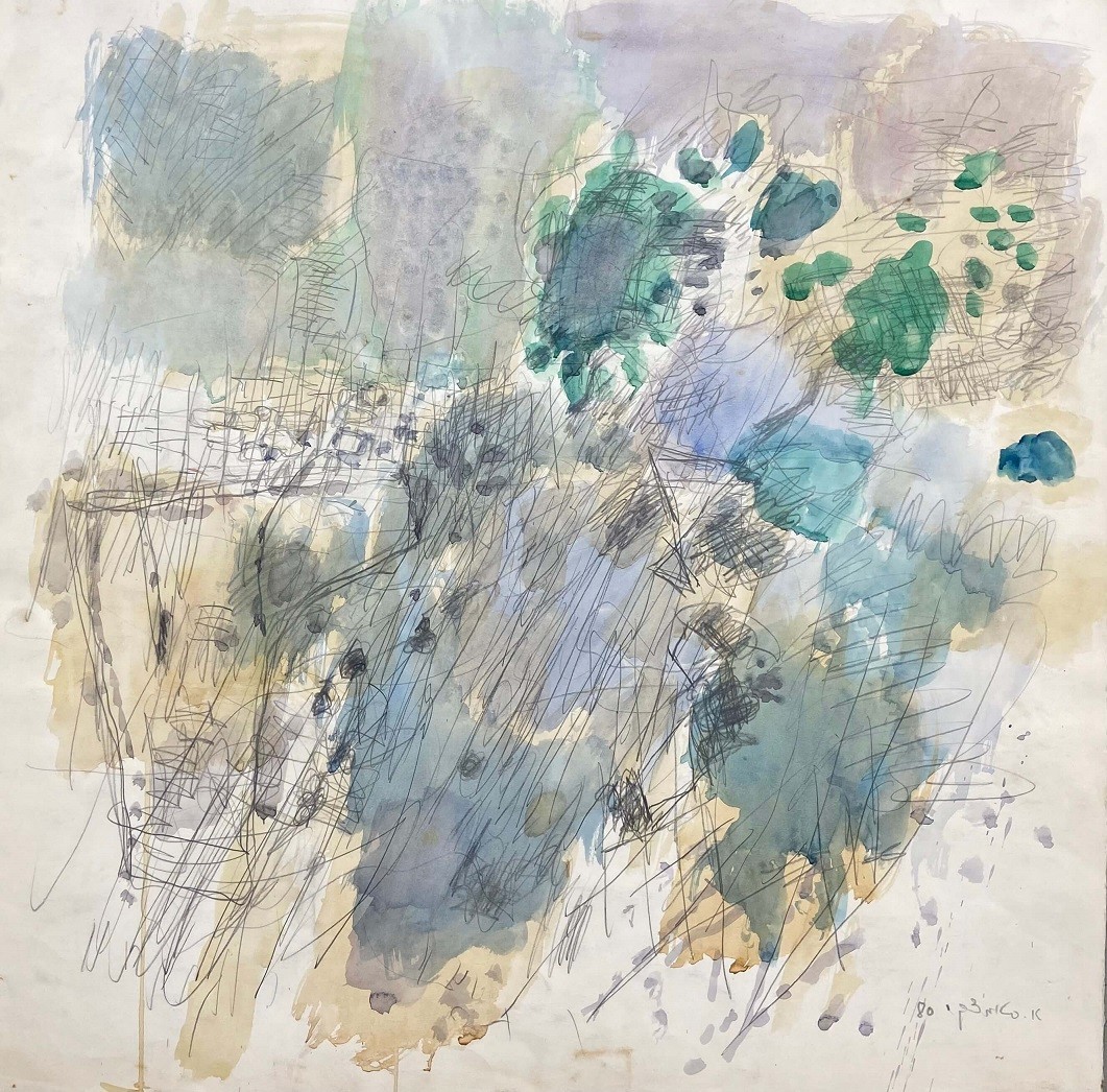 Avigdor Stematsky, Landscape in jerusalem,1980,Watercolor on paper 70 x 70 cm
