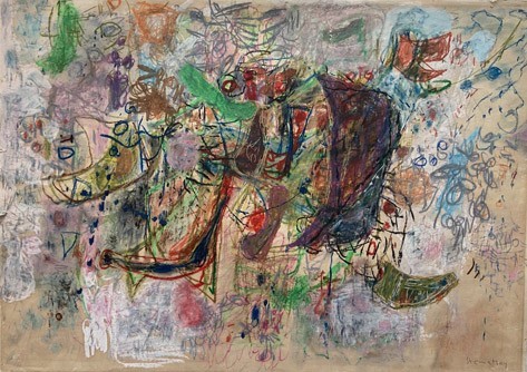 Avigdor Stematsky, Abstract,late 60's,Oil chalk on paper 50 x 70 cm