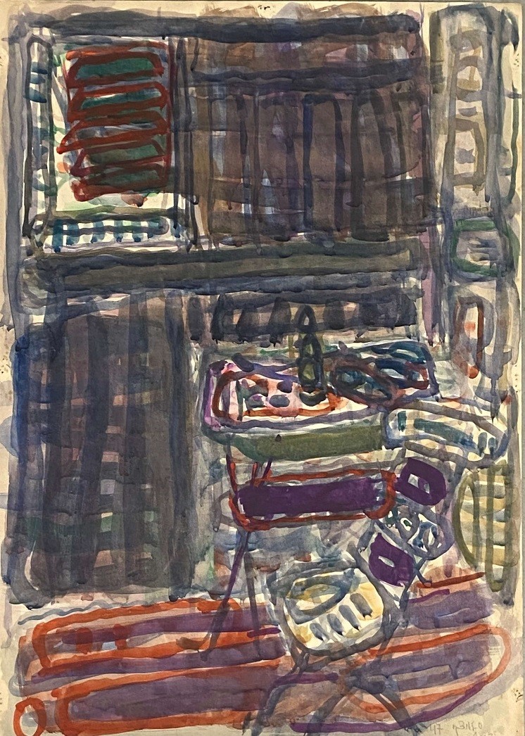 Avigdor Stematsky, Interior,1947, Watercolor on paper 49 x 35 cm