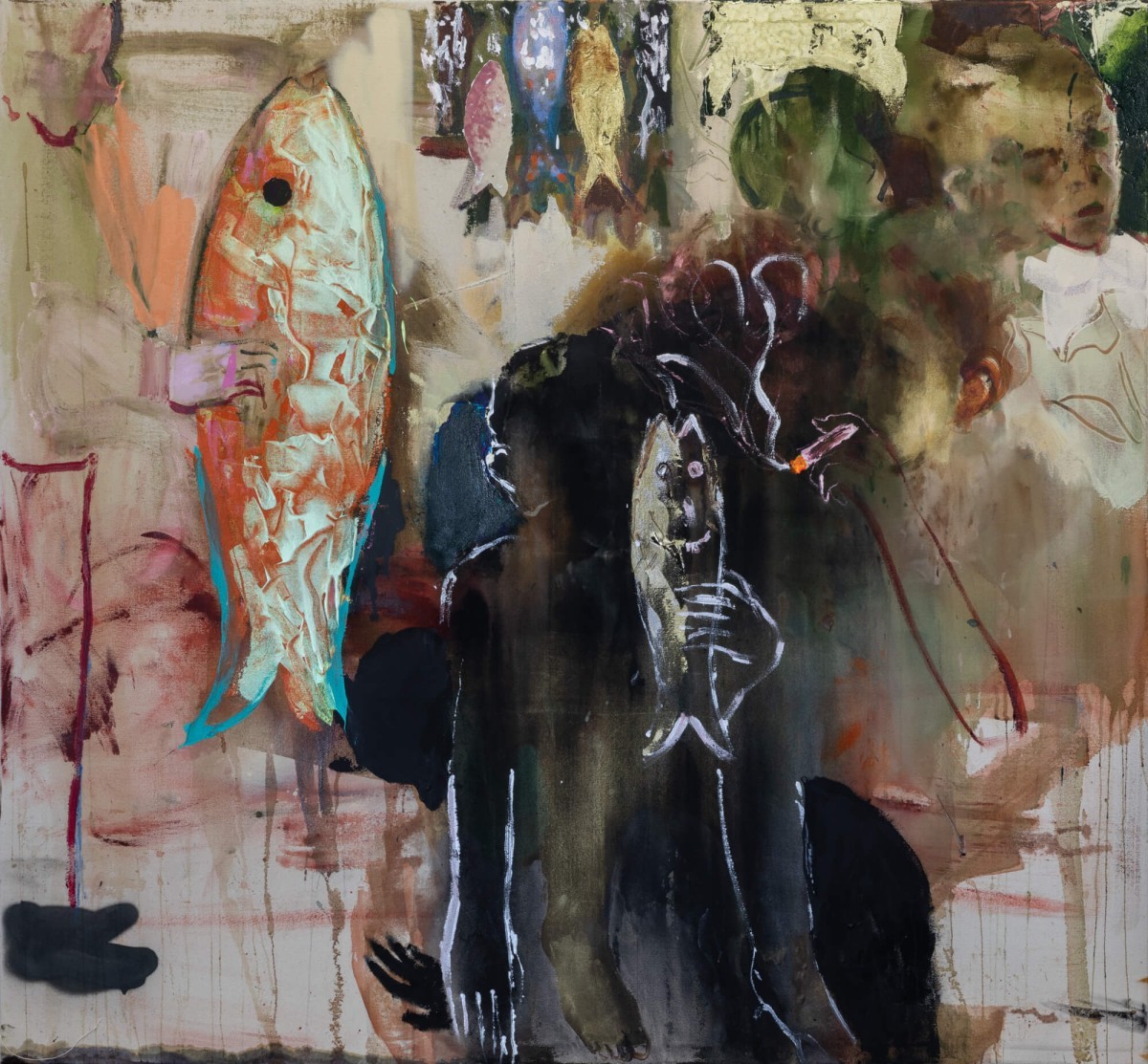 Ran Tenenbaum,The Miracle of the Fish, 2022, Acrylic on canvas, 130x140 cm